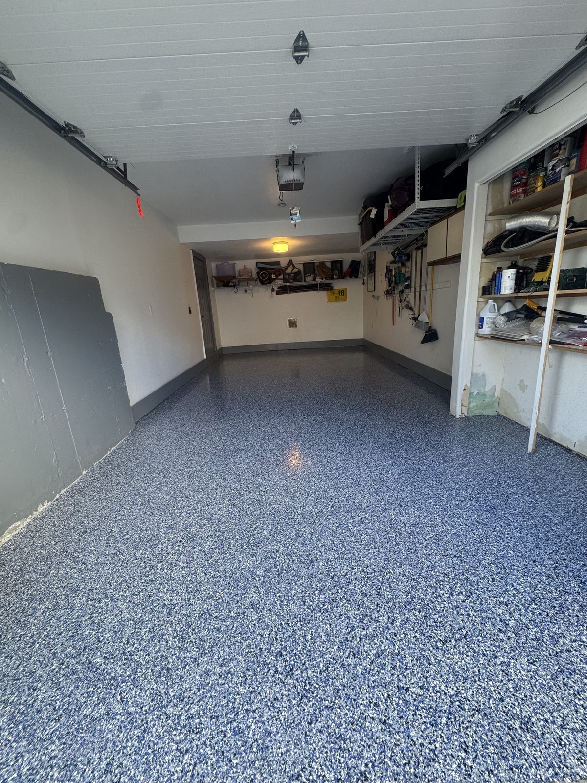 Finished basement-style floor coating
